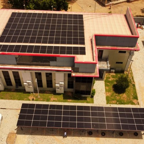 Aerial view of a completed commercial solar installation by Illamab Energy Solutions